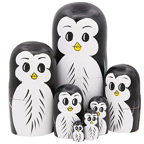 Set 7 Stück Pinguin Holz Handgemachte Nesting Puppen Matroschka Russische Puppe für Kinder Spielzeug Geburtstag Weihnachten Neujahr Geschenk Heimdekoration von Winterworm