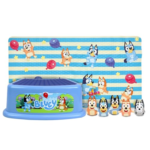 Bluey Bath Time Fun Set - Badefingerpuppen, Vinyl-Badematte, Tritthocker von Ginsey