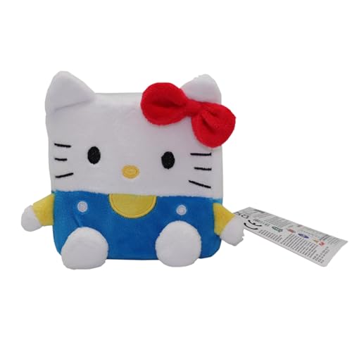 Hello Kitty Cubeez Blaue Latzhose 10 cm – Perfekt kubisches Plüschtier zum Stapeln und Ausstellen weiches Memory-Schaumstoff für EIN squishiges Gefühl Hello Kitty-Fans und Sammler von Giochi Preziosi SpA