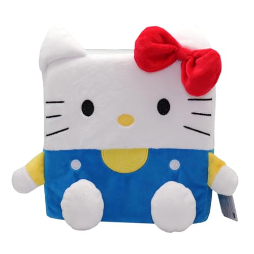 Hello Kitty Cubeez Blue Overalls 20 cm – Stapelbares Plüschtier mit weichem Memory-Schaum für EIN quetschbares Gefühl, perfekt zum Sammeln, Stapeln und Ausstellen, Fans von Giochi Preziosi SpA