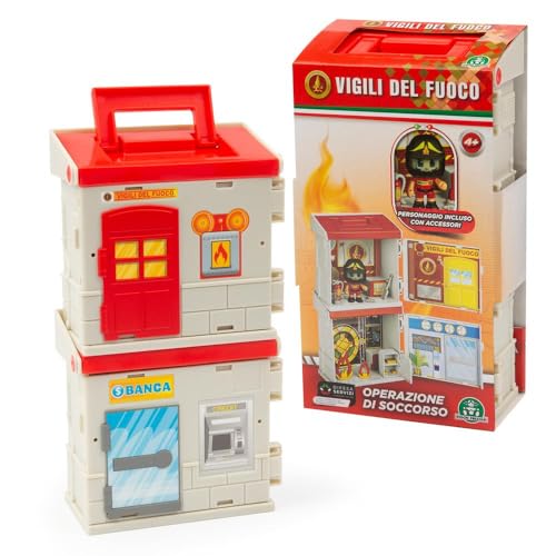 Giochi Preziosi Feuerwehr - Playset Feuerwehrstation, inklusive 7 cm beweglicher Figur und Zubehör, bequemer Tragegriff, für Kinder ab 4 Jahren von Giochi Preziosi