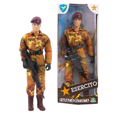 Giochi Preziosi Italienische Armee, Action Hero Fallschirmjäger, Höhe 30 cm, 30 Gelenkpunkte, detaillierte Uniform, italienische Armee-Spielzeug, 4 Modelle zum Sammeln von Giochi Preziosi