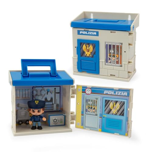 Giochi Preziosi Polizei - Playset Polizeibüro, inklusive 7 cm beweglicher Figur und Zubehör, bequemer Tragegriff für den Transport, für Kinder ab 4 Jahren von Giochi Preziosi