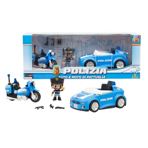 Giochi Preziosi Polizei - Polizeiauto und Motorrad, Freilauffahrzeuge, inklusive Polizeifigur 7 cm, komplett mit Zubehör, für Kinder ab 4 Jahren von Giochi Preziosi