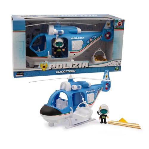 Giochi Preziosi Polizei - Polizeihubschrauber, Rettungsfahrzeug, inklusive 7 cm beweglicher Figur und Zubehör. Für Kinder ab 4 Jahren von Giochi Preziosi