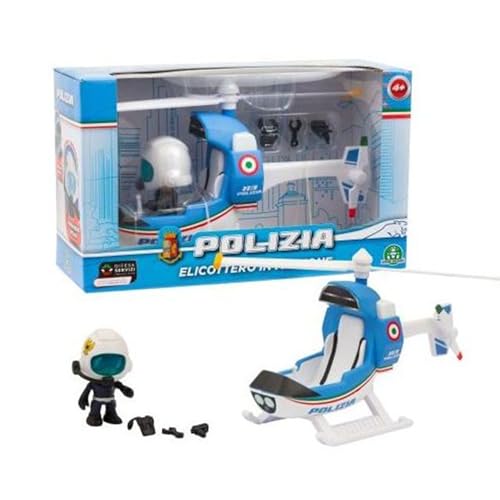 Giochi Preziosi Polizei - Polizeihubschrauber mit original Livrea mit Figur 7 cm, mit Polizei-Pilotenuniform, reich an Zubehör, für Kinder ab 4 Jahren von Giochi Preziosi