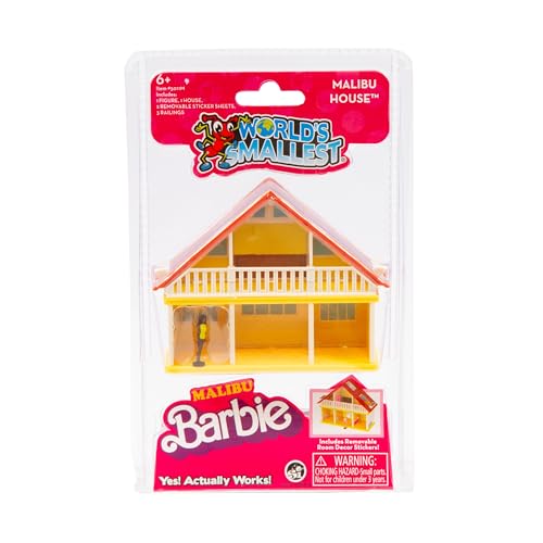 Giochi Preziosi World'S Smallest - Barbie Das Haus von Malibu Mini-Spielset bestehend aus dem Haus von Malibu 1 zufälliger Mini-Figur zwischen Barbie und Ken, Stickers, für Kinder ab 6 Jahren von Giochi Preziosi