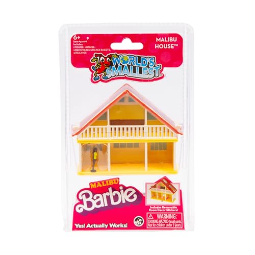 Giochi Preziosi World's Smallest - Barbie Das Haus von Malibu Mini-Spielset bestehend aus dem Haus von Malibu 1 zufälliger Mini-Figur zwischen Barbie und Ken, Stickers, für Kinder ab 6 Jahren von Giochi Preziosi