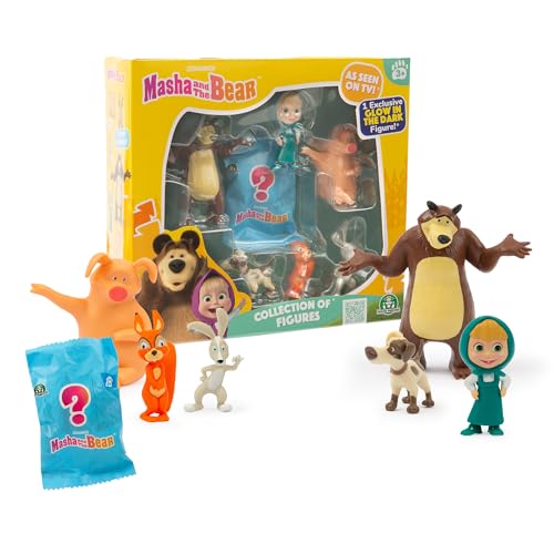 Masha und der Bär – Figuren-Set Multipack (6 Figuren + 1 Überraschungsfigur Glow in The Dark) MHA31 von Giochi Preziosi