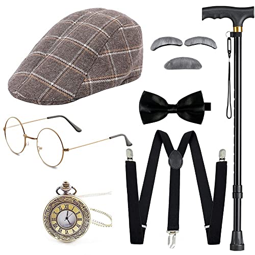 Gionforsy 20er Jahre Kostüm Accessoires Set für Herren 1920s Gangster Zubehör Set mit Hut Brille Hosenträger Fliege Taschenuhr Stock Bart für Great Gatsby Party Halloween Karneval Fasching (Kaffee) Gionforsy 20er Jahre Kostüm Accessoires Set für Herren 1920s Gangster Zubehör Set mit Hut Brille Hosenträger Fliege Taschenuhr Stock Bart für Great Gatsby Party Halloween Karneval Fasching (Kaffee) von Gionforsy