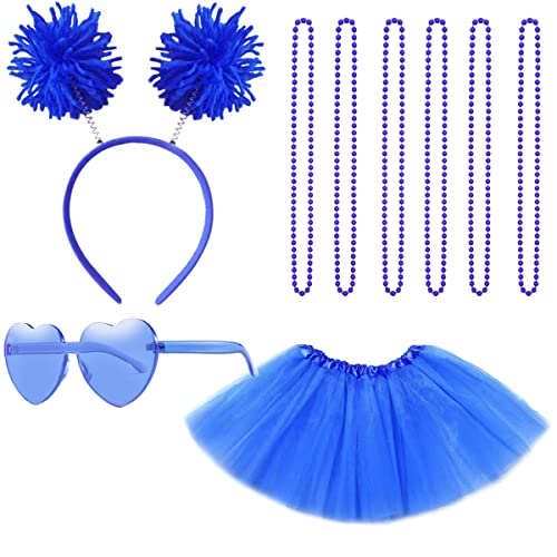 Gionforsy Tutu Rock Damen Kostüm Zubehör Set mit Pompon Stirnband Halskette Sonnenbrille Tüllrock Accessoires Set für Mottoshow Halloween Karneval Fasching Geburtstag Party (Blau) von Gionforsy