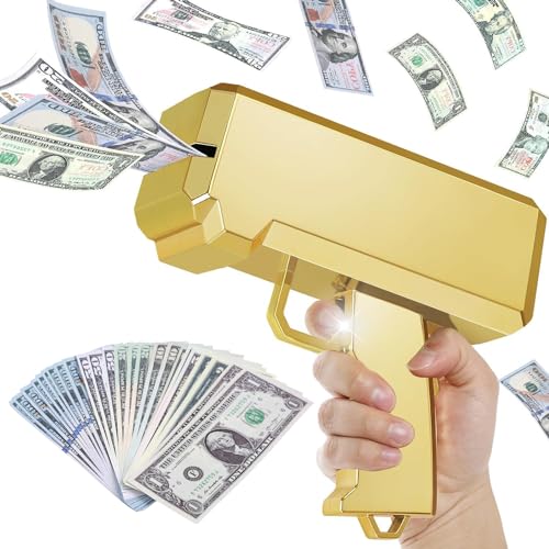 Geld Pistole Shooter mit 101 Requisitengeld, Spielzeugpistole, die Geld für Spielfilme Party sprühen, Handgehaltene Geldpistole Gefälschte Pistole (Gold) von GirlDiary