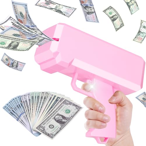 Geld Pistole Shooter mit 101 Requisitengeld, Spielzeugpistole, die Geld für Spielfilme Party sprühen, Handgehaltene Geldpistole Gefälschte Pistole (Rosa) von GirlDiary