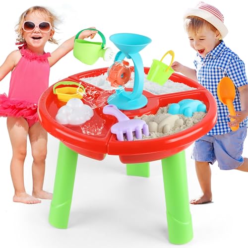 GirlDiary Kinder Sand Und Wassertisch Outdoor Spielzeug, Wasserspieltisch Aktivität Tabelle Sommer Spielzeug am Strand Hinterhof für Jungen Mädchen Kleinkinder 1-3 Alter 3-5 Up 001 von GirlDiary