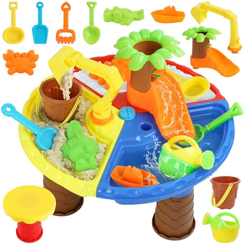 GirlDiary Sand Wasserspieltisch für Kinder 1-3 4 5, Sand und Wasser Tabelle Spielzeug, Wassertisch Kinder Outdoor 3-in-1 Strand Spielzeug Sommer Spielen Spielzeug für Jungen Mädchen Alter 3-8+ von GirlDiary