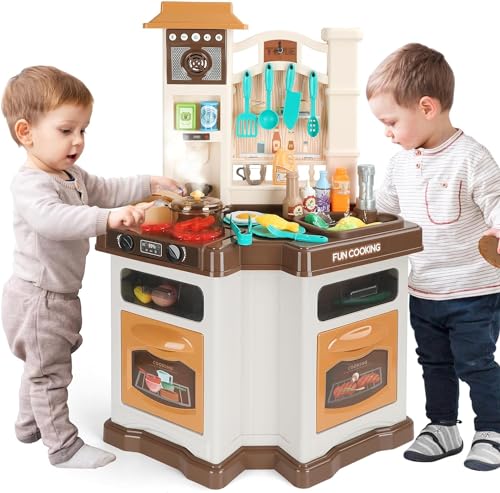 Kinderküche Spielküche mit 44 PCS Zubehör, Pretend Spiel Lebensmittel Spielzeug, Spielküche mit Wasserfunktion, Kochen Herd mit Dampf, Innen/Außen Küche für Kinder Mädchen Alter 3 4 5 6 7 8 von GirlDiary