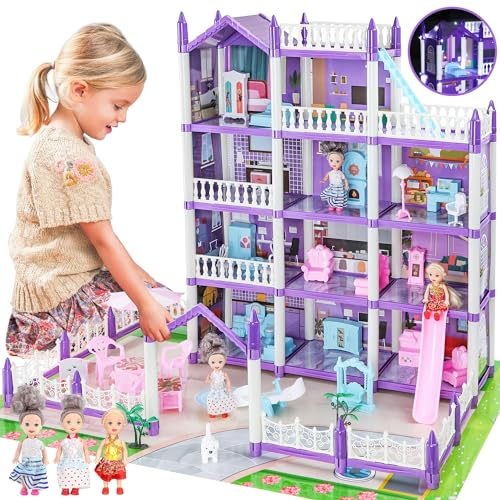 Puppenhaus mit Möbeln, Haushaltsgegenstände Zubehör, DIY Cottage Pretend Play Puppenhaus, Kinder Jungen Mädchen Spielzeug Geschenk für Kleinkind Puppenhaus für Alter 6+ von GirlDiary