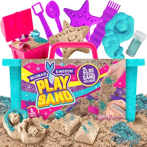 GirlZone Geschenke für Mädchen Meerjungfrau Spielsand 1kg Magischer Sand, Spielset für Kinder mit Edelsteinen, Tragetasche und Mehr, Lustiges Spielset GirlZone Geschenke für Mädchen Meerjungfrau Spielsand 1kg Magischer Sand, Spielset für Kinder mit Edelsteinen, Tragetasche und Mehr, Lustiges Spielset von GirlZone