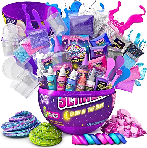 GirlZone Geschenke für Mädchen Überraschungs-Ei Galaxy Slime Set für Kinder, JellyCube, Wolken Schleim mit im Dunkeln Leuchtenden Monden zum Selbermachen mit vielen Lustigem Glitzer von GirlZone