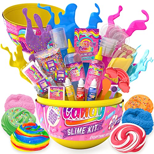 GirlZone Geshenke für Mädchen Rainbow Egg Candy Slime Kit, Schleim-Set zum Selbermachen von Regenbogenschleim, Wolkenschleim, Butterschleim, Überraschungsei und Bestes Schleimset für Mädchen von GirlZone