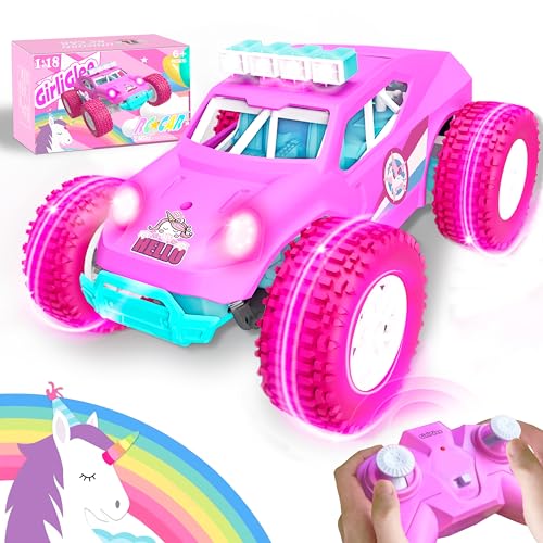 GirliGlee Ferngesteuertes Auto ab 4 5 6 7 8 Jahre Mädchen 20KM/h,1/18 Rosa Einhorn LED RC Auto Offroad mit 2 Akku,Spielzeug ab 5 6 7 8 9 Jahre mädchen,Geschenke mädchen 5-14 Jahre,Auto Ferngesteuert von GirliGlee