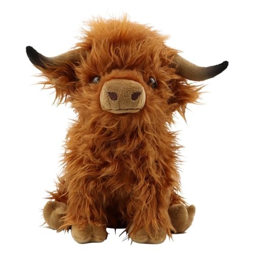 Girlove Hochlandkuh 25 cm, Soft Toy Animals Hochlandrind realistisches Kuscheltier Kuh Toy Highland Cow Plüschtier Stofftier Plüsch Spielzeug für Kinder Party Geburtstag Weihnachten Geschenke, Braun von Girlove