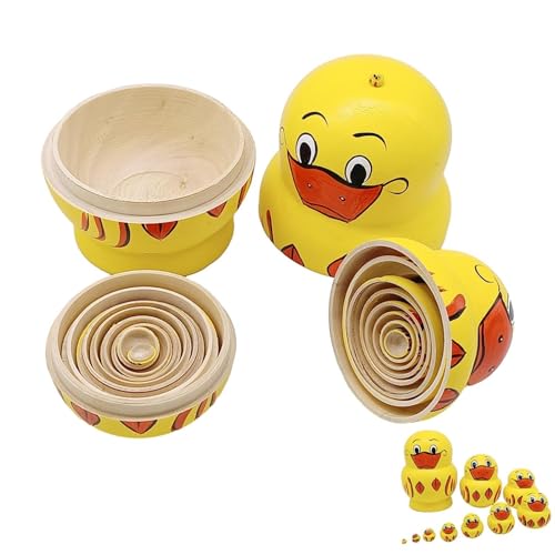 Girlove Russische Matroschka Puppen Spielzeug Set, 10-teilige Gelbe Matroschka Ente Aus Holz, Russische Matroschka Puppen Für Kinder, Russische Stapelpuppen Tischdekoration Für Schränke, Wohnzimmer von Girlove