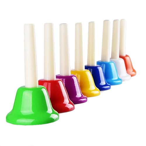 Handglocken Set, Bunte Percussion 8 Note Metall Hand Bell Kit für Kleinkind, Kind, Erwachsene, für Festival, Musikunterricht, Kirchenchor, Hochzeit, Familienfeier von Girlove