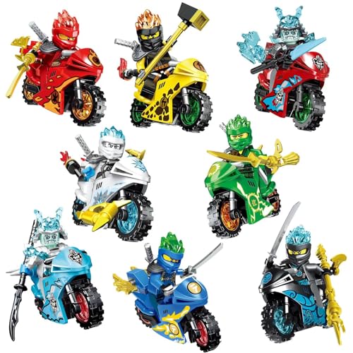 Set mit 8 Ninjago-Motorrad-Spielzeugen für Kinder, leicht zu bauendes Lernset für Anfänger, Ninja-Spielzeug, wächst gut und verbessert die Phantasie. von Girlove