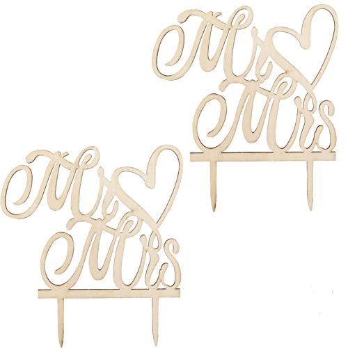 Girls'love talk 2 Stück Kuchendekoration, Cake Topper Hochzeit Torten Topper Herz Mr Mrs Tortenstecker Holz Kuchen Topper Hochzeitstorte Topper Tortendeko Hochzeit von Girls'love talk