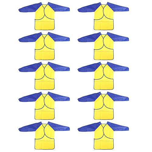 Gisoanudt 10X Kinder Baby Kleinkind Wasserdicht Spiel Schuerze Kunst Kittel mit 3 Geraeumigen - Malerei, Backen - Alter 3-8 Jahre (Farben und Pinsel Nicht Im Lieferumfang Enthalten) von Gisoanudt