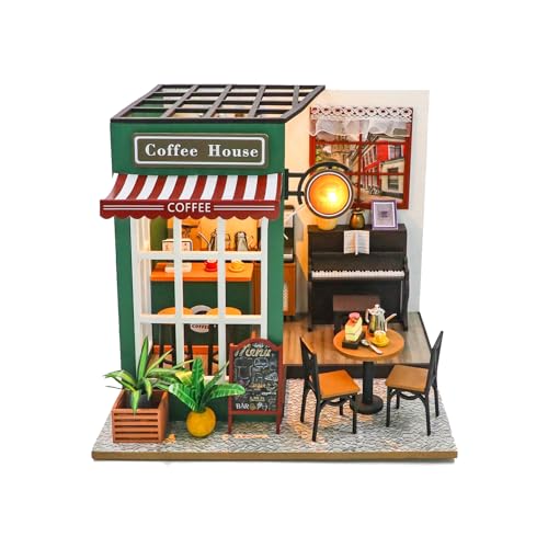 DIY-Puppenhaus-Miniaturbausatz, Miniaturhaus-Bausatz mit Möbeln, 3D-Holz-DIY-Miniatur-Puppenhausbausatz mit Anleitung für Erwachsene, Einzigartige Geschenke für Jugendliche (Cafés) von GisooM