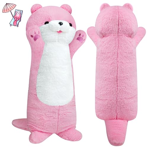 Gisqis Otter Langes Kissen Rosa Plüschtier Otter Kuscheltier Kawaii Plüsch Kissen Otter Plüschtiere Body Pillow Geburtstag Kinder Weihnachten 80cm von Gisqis