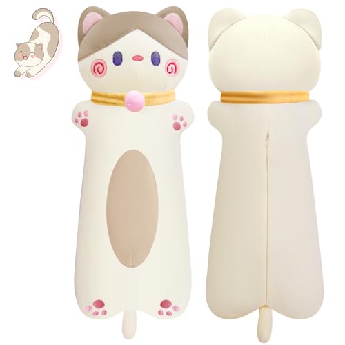 Plüschtier Katze Kawaii Kuscheltier Lang Katze Plüsch Katze Stofftier Katze Kissen Kinder Body Pillow Cat Stuffed Animals Geschenk Geburtstag Weihnachten Beige 70cm von Gisqis