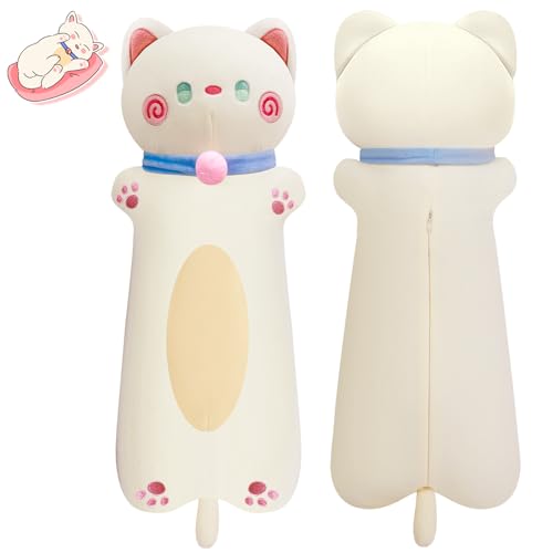 Plüschtier Katze Kawaii Kuscheltier Lang Katze Plüsch Katze Stofftier Katze Kissen Kinder Body Pillow Cat Stuffed Animals Geschenk Geburtstag Weihnachten Weiß 70cm von Gisqis