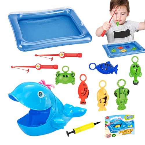 Fishing Toy, Fishing Pool Toys Game, Kids Water Game, Includes Hand Pump, Pole Rod, Net, Floating Fish, Rubber Ideal for Boys and Girls Ages 3 5, Blue von Gitekain