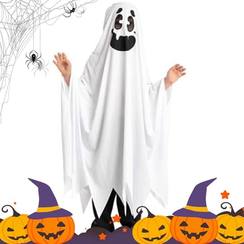 Geisterumhang-Kostüm, Geisterkostüm für Erwachsene,Lächeln Halloween Cosplay Cape - Weißer Gothic-Umhang, weiches Unisex-Kostüm für Rollenspiele, Partys von Gitekain