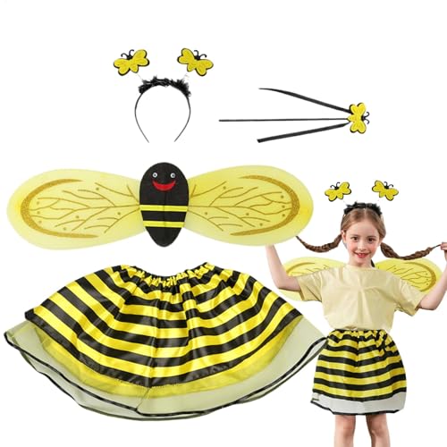 Gitekain Bee Costume for Kids, Fancy Dress-Up Set with Wings, Headband, and Wand, Cute Pretend Play Outfit for Girls, Halloween Party Accessories, Silk + Fabric, 80-130cm von Gitekain