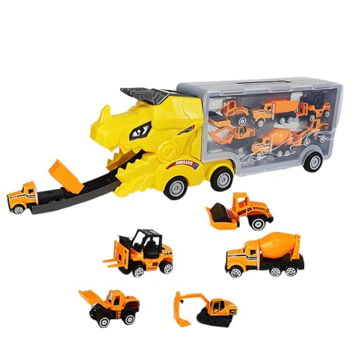 Gitekain Dinosaur Car Carrier Truck, 6-Car Transporter Toy Truck, Interactive Deform Catapulting Mega Hauler Playset, Fun Motor Vehicle Toys for Kids, Alloy + PP von Gitekain