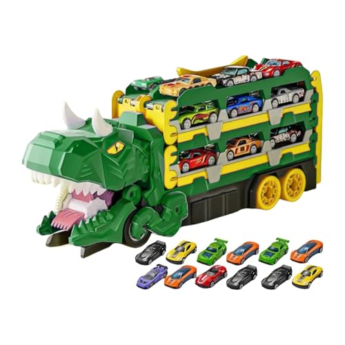 Gitekain Dinosaur Carrier, Transport Truck Toys, Hauler Transform Adventure Foldable, Multi-Car Storage, Interactive Playset, Toy Carrier for Kids, Race Track, 40x17x10.5cm von Gitekain