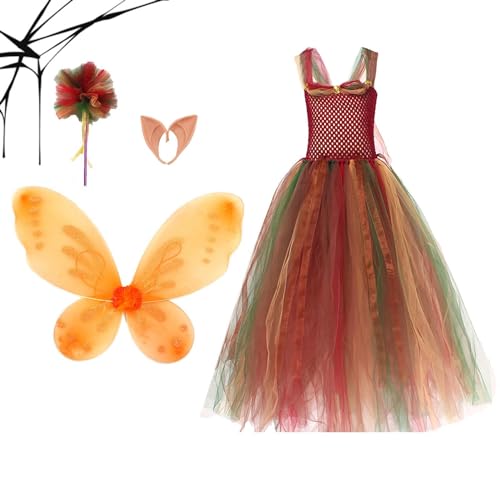 Gitekain Elfen-Fee-Kostüm für Kinder,Mädchen-Fee-Flügel-Kleid | Fairy Wings Outfit mit Flügeln Fairy Stick Ear Set Geburtstag Ostern Halloween Party von Gitekain