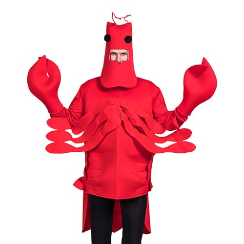 Gitekain Krabbenkostüm für Erwachsene | Roter -Kostüm-Overall | Krabbenkostüm mit Kapuze, Unisex-Bodysuit, Halloween-Krabbenkostüm, rotes Krustentierkostüm, bequemes Krabben-Outfit für Erwachsene von Gitekain