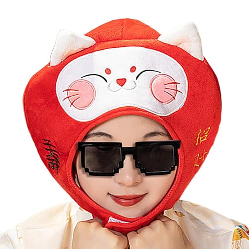 Gitekain Lucky Cat Kopfbedeckung, Katze Maskerade Kopfbedeckung Halloween Katze Lucky Cat Cosplay Zubehör Lustige Katze Kopfbedeckung für Erwachsene Bequeme Katze Plüsch Kopfbedeckung Plüsch von Gitekain