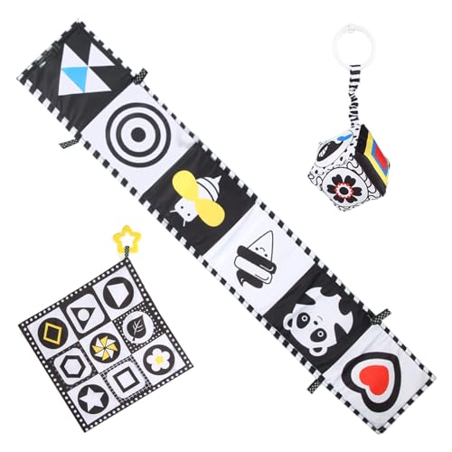 High Contrast Baby Toys Educational Toys Visual Development Toys Interactive Sensory Learning Toys Safe Contrast Learning Toys for Kids Aged 0-3-6 Months, Square Toy, Rectangle Toy, Pendant Toy von Gitekain