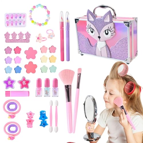 Kids Makeup Kit, Washable Princess Cosmetic Playset, Portable Stylish Realistic Educational Pretend Makeup Toys for Girls and Toddler, 10.24x6.3x3.39 Inches, Violet von Gitekain