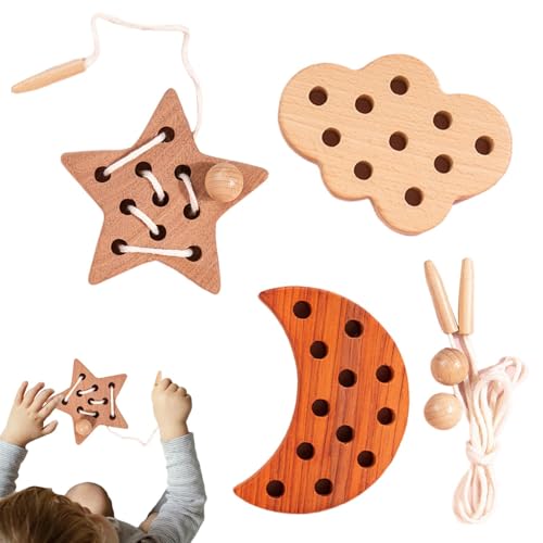 Gitekain Kids Threading Toy, Set of 3 Lace Block Puzzle, Wooden Shape Lacing Toys, Educational Threading Activity Puzzles with Rope for Fine Motor Skills von Gitekain