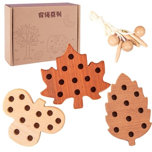 Gitekain Kids Threading Toy - Set of 3 Lace Block Puzzle - Wooden Shape Lacing Toys, Educational Threading Activity Puzzles with Rope for Fine Motor Skills von Gitekain