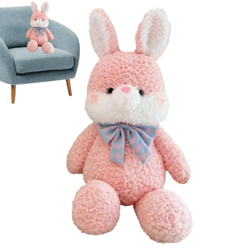 Plush Bunny Rabbit, Soft Stuffed Animal, Realistic Pink Bunny with Blue Plaid Bow, Cuddly Easter Gift Hugging Pillow for Kids, Girls, Boys, Bedroom Living Room, 13.78 inches von Gitekain