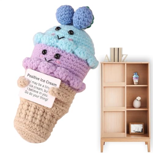 Positive Ice Cream Plushie, Crochet Plush Doll with Card, Cheer Up Crochet Toy, Emotional Support Ice Cream, Positive Knitted Ornament, Motivational Plush Toy, Crochet Ice Cream Plush von Gitekain