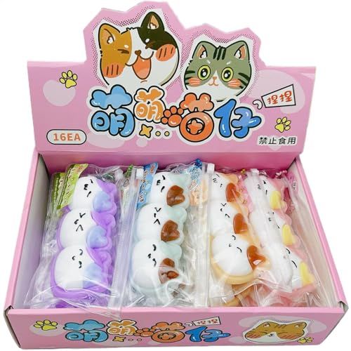 Squeeze Toys, 16 Pieces Cute Cat Design Soft Squeeze Fidget Toys, Lightweight Stress Ball, Travel & Pocket Games for Work, Home, School, 5.51x1.97 Inches von Gitekain